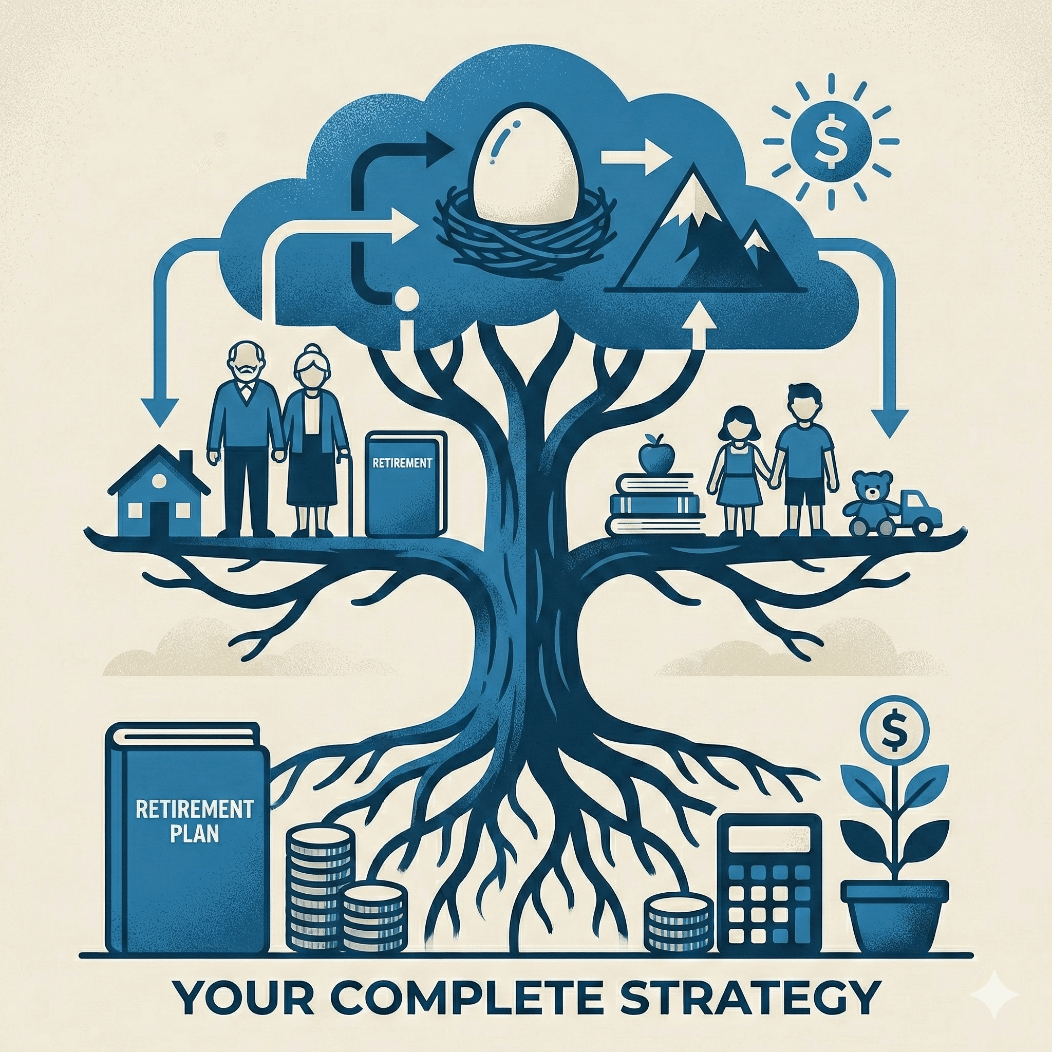 Elderly couple and young family reviewing financial plans together