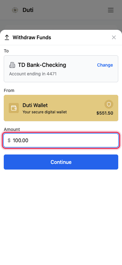 Enter the amount to withdraw